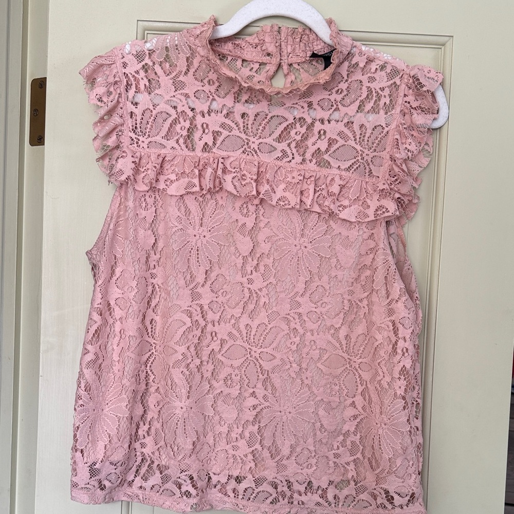 Topshop Blush Lace Blouse with Ruffles